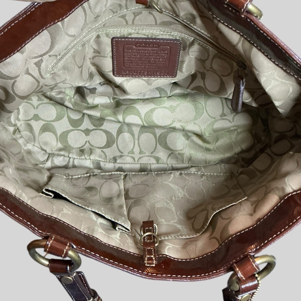 Coach Tribeca Patent Leather Tote Brown East West Shoulder Bag - Picture 13 of 13